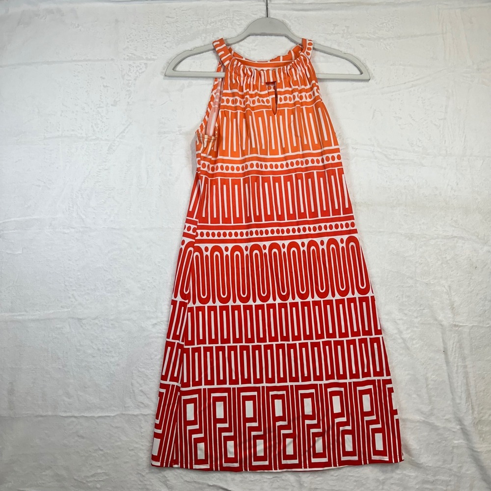 Jude Connally Halter Dress S Orange White Geometric Print Womens